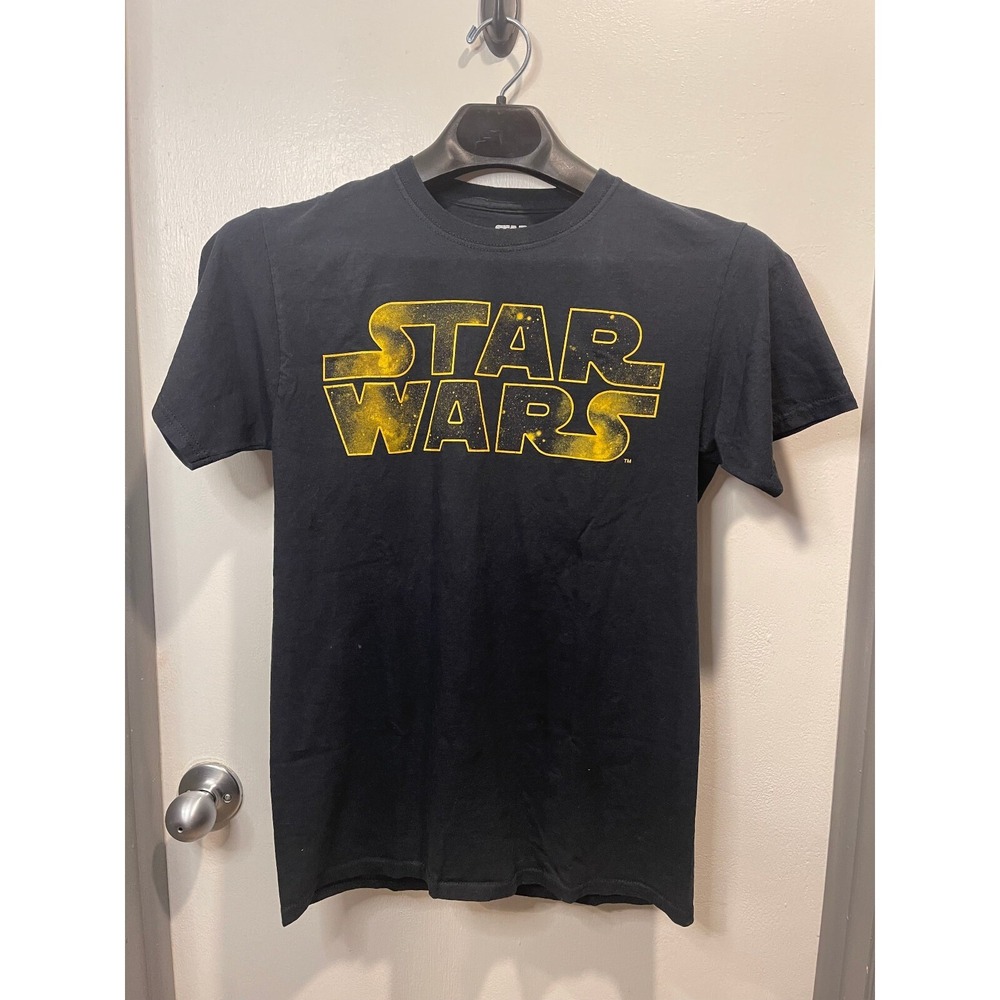 Star Wars Fifth Sun Mens Small Black Yellow Galaxy Logo Graphic T-Shirt Cotton